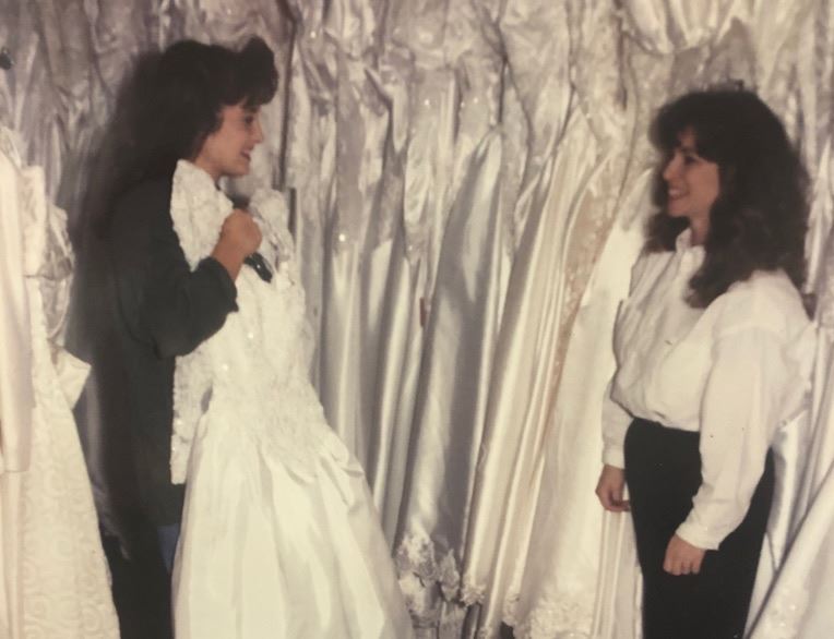 Caroline (right) with Bridal Boutique's very first bride in 1990.