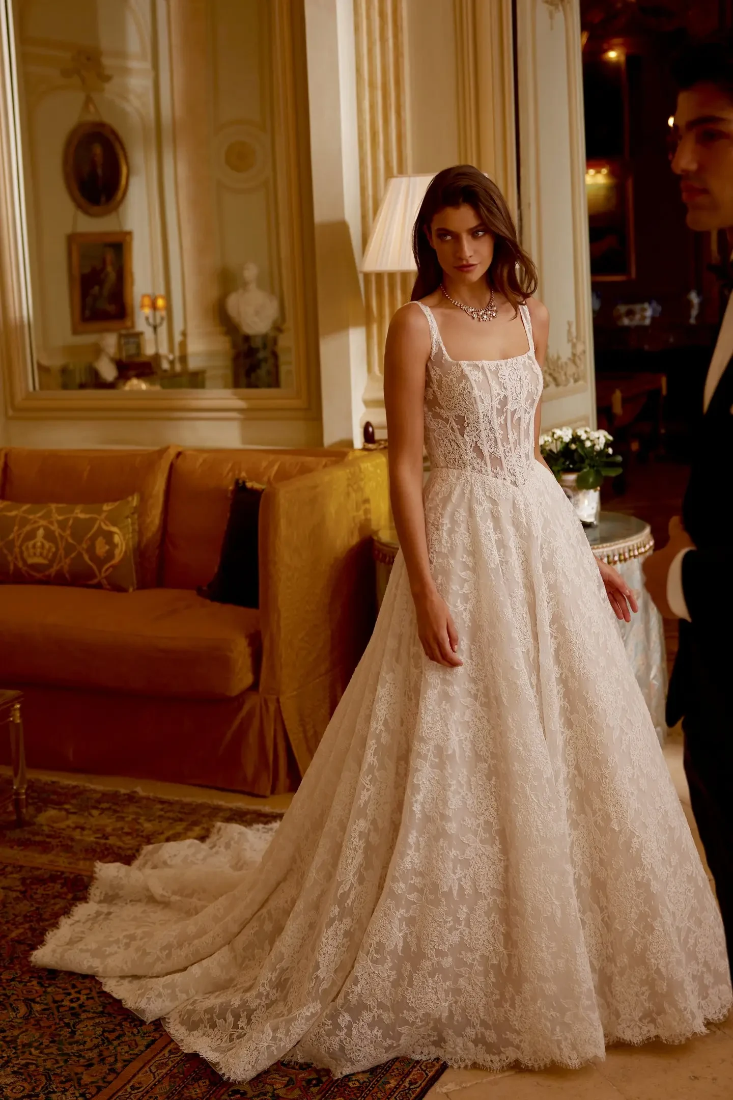 Model wearing Justin Alexander wedding gown