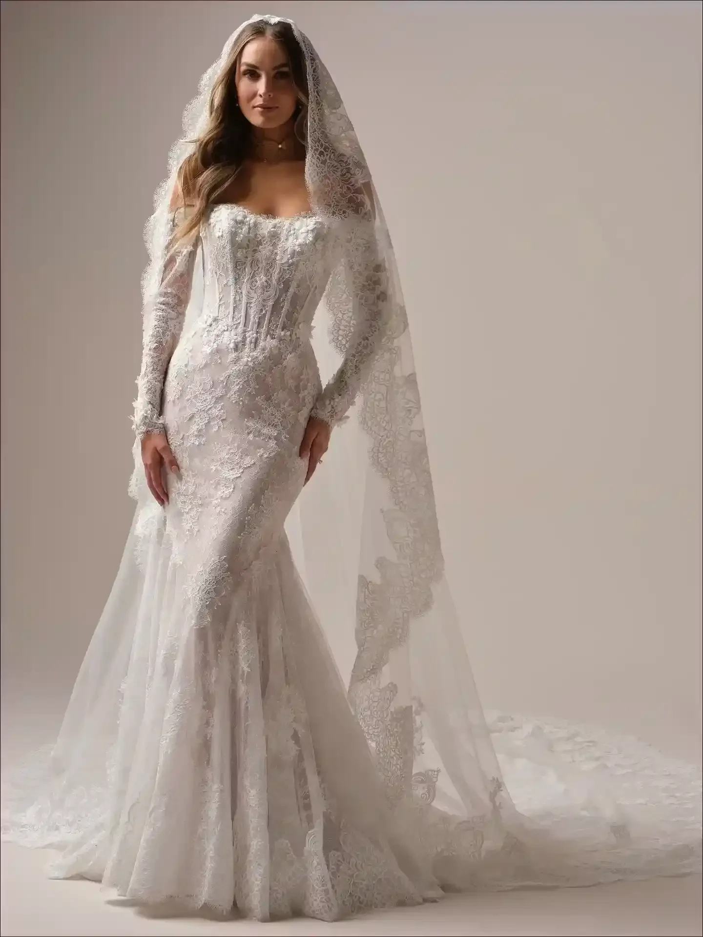 Model wearing Maggie Sottero wedding gown