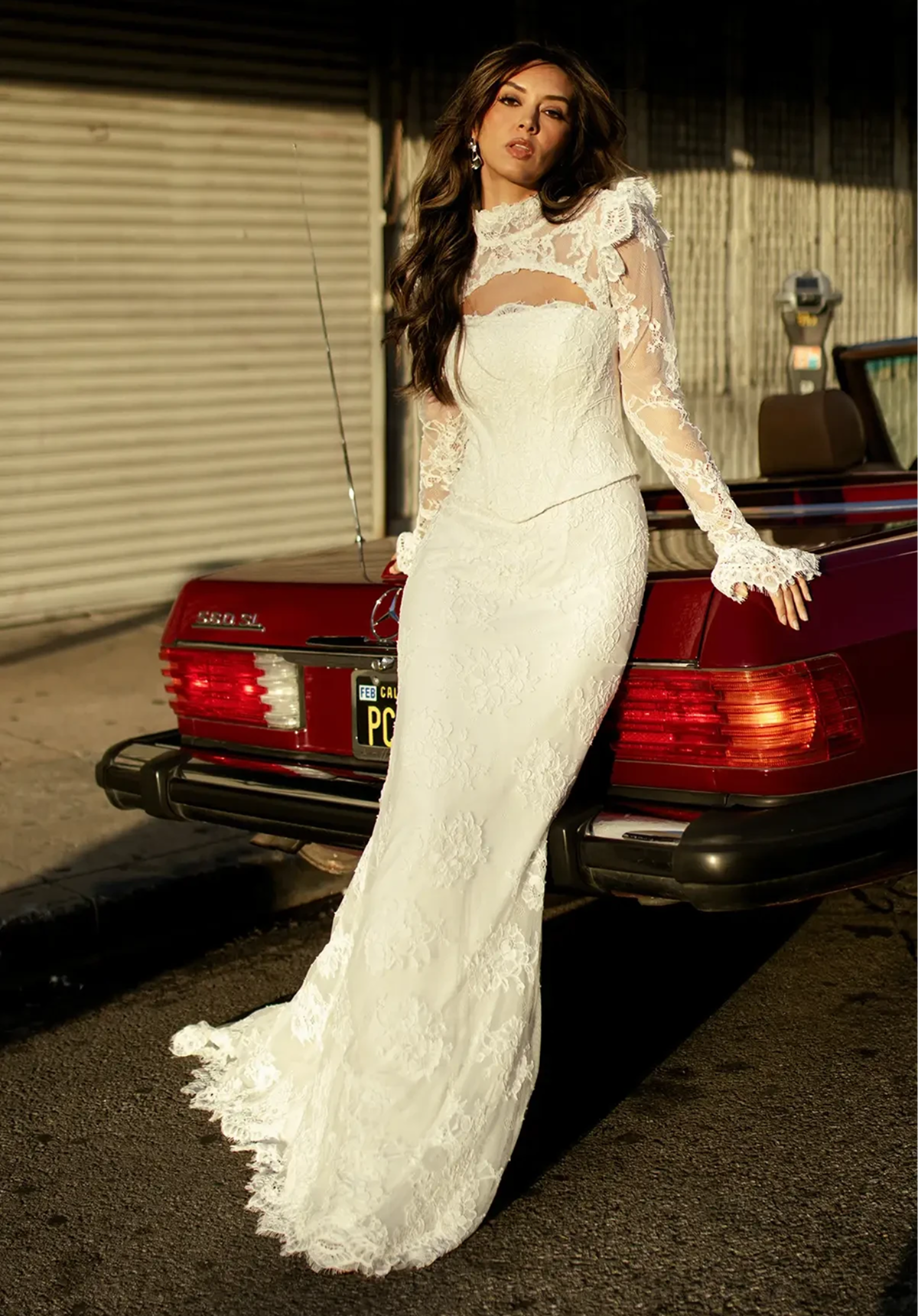 Model wearing All Who Wander wedding gown
