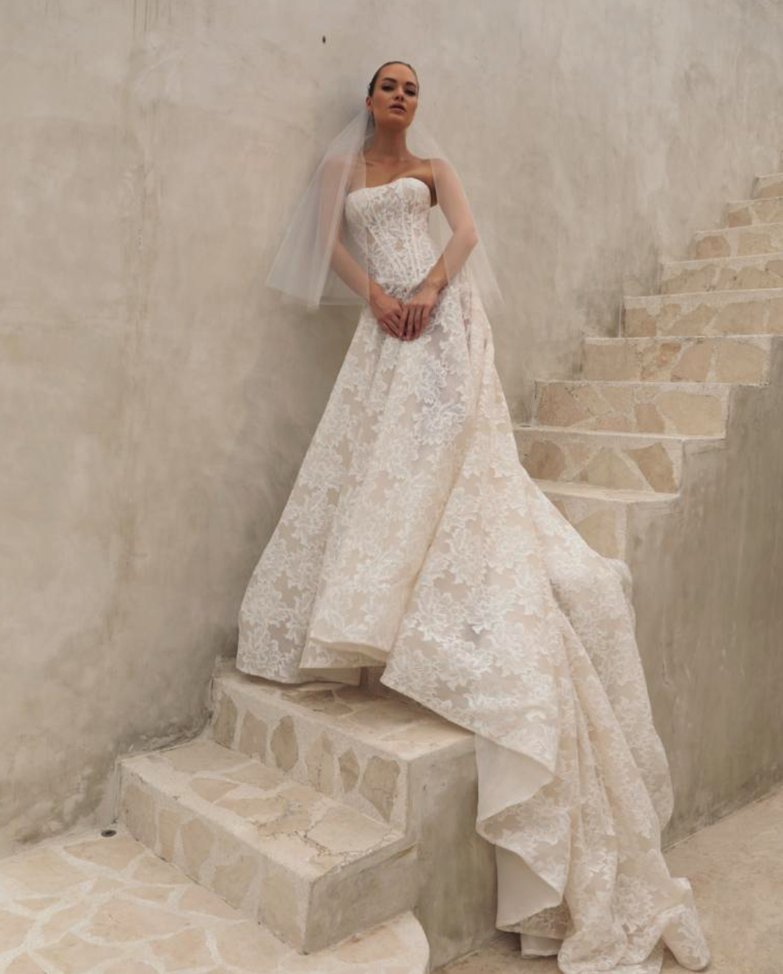 Model wearing Mariana Hardwick wedding gown