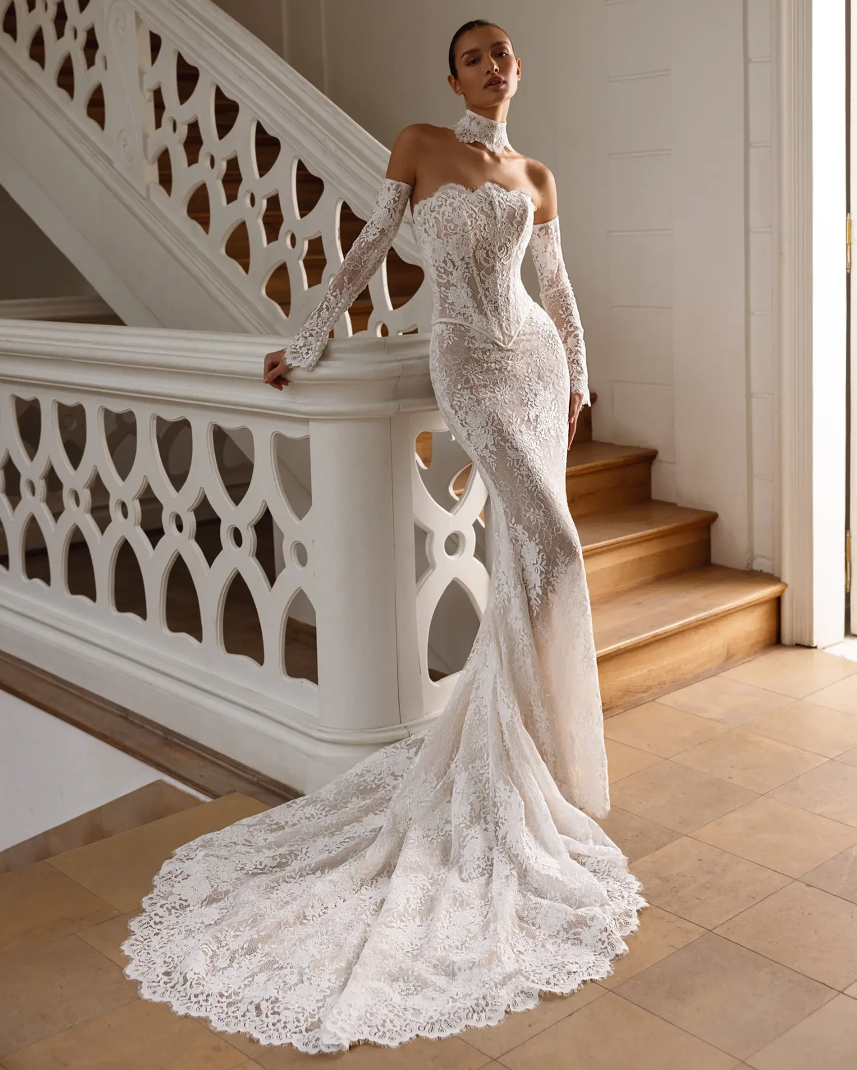 Model wearing Tina Valerdi wedding gown