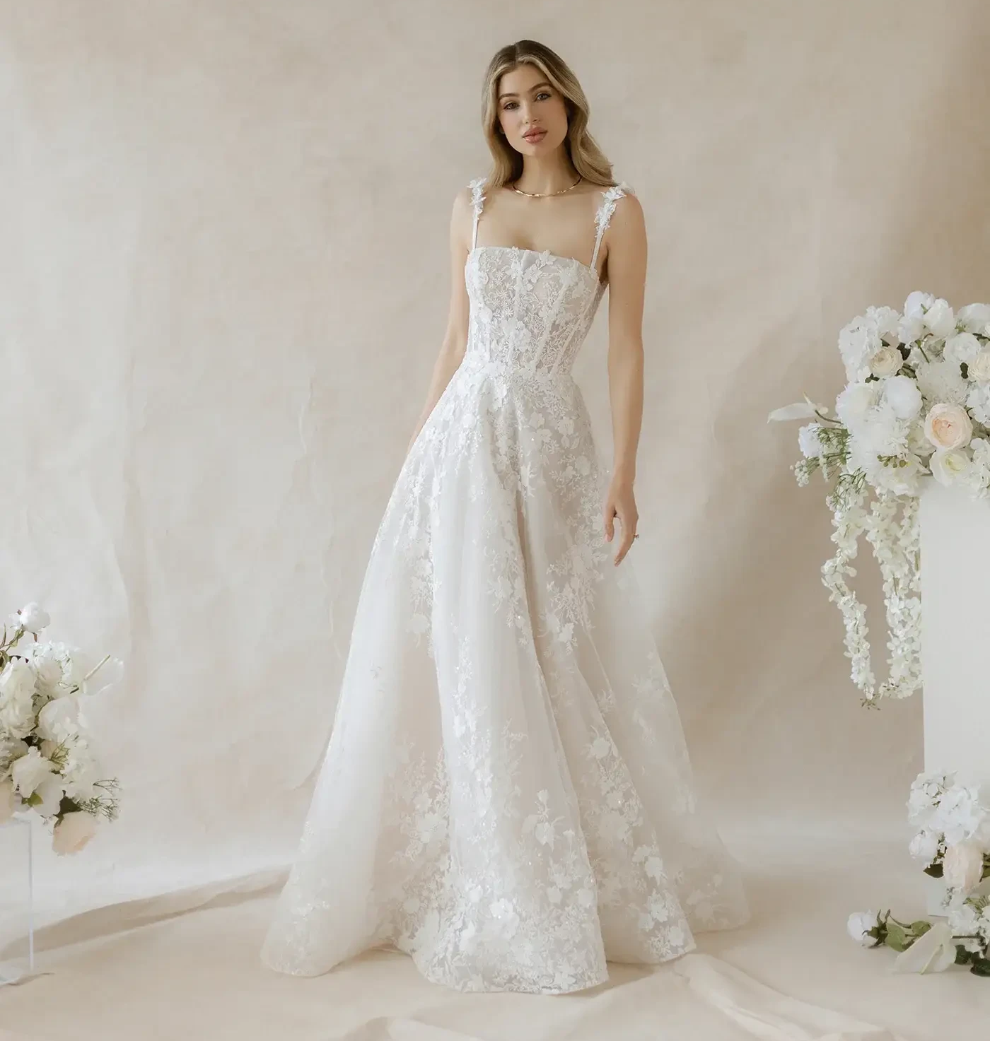 Model wearing Abella wedding gown