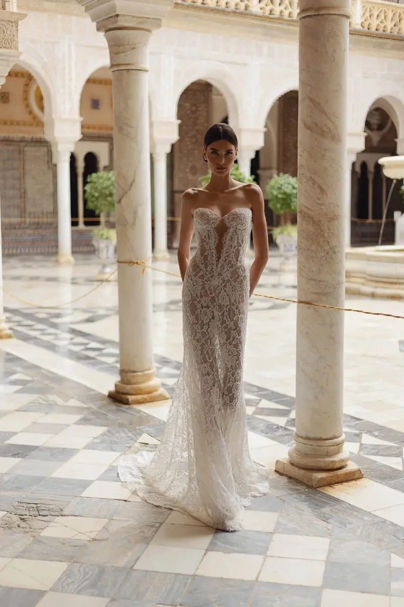 Model wearing Berta wedding gown