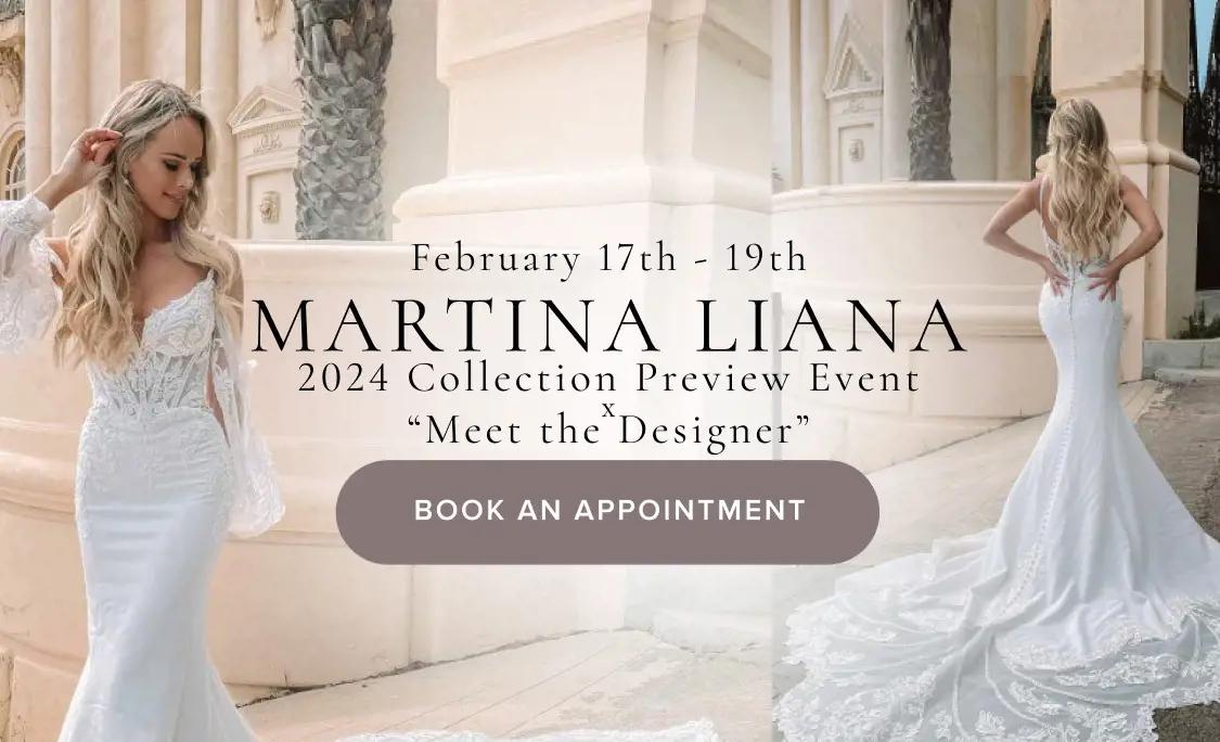 "Martina Liana 2024 Collection Preview Event x Meet the Designer" banner for mobile