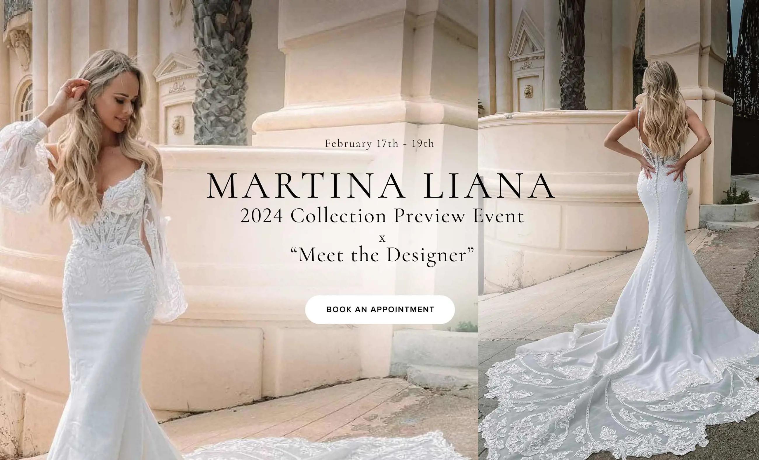 "Martina Liana 2024 Collection Preview Event x Meet the Designer" banner for desktop