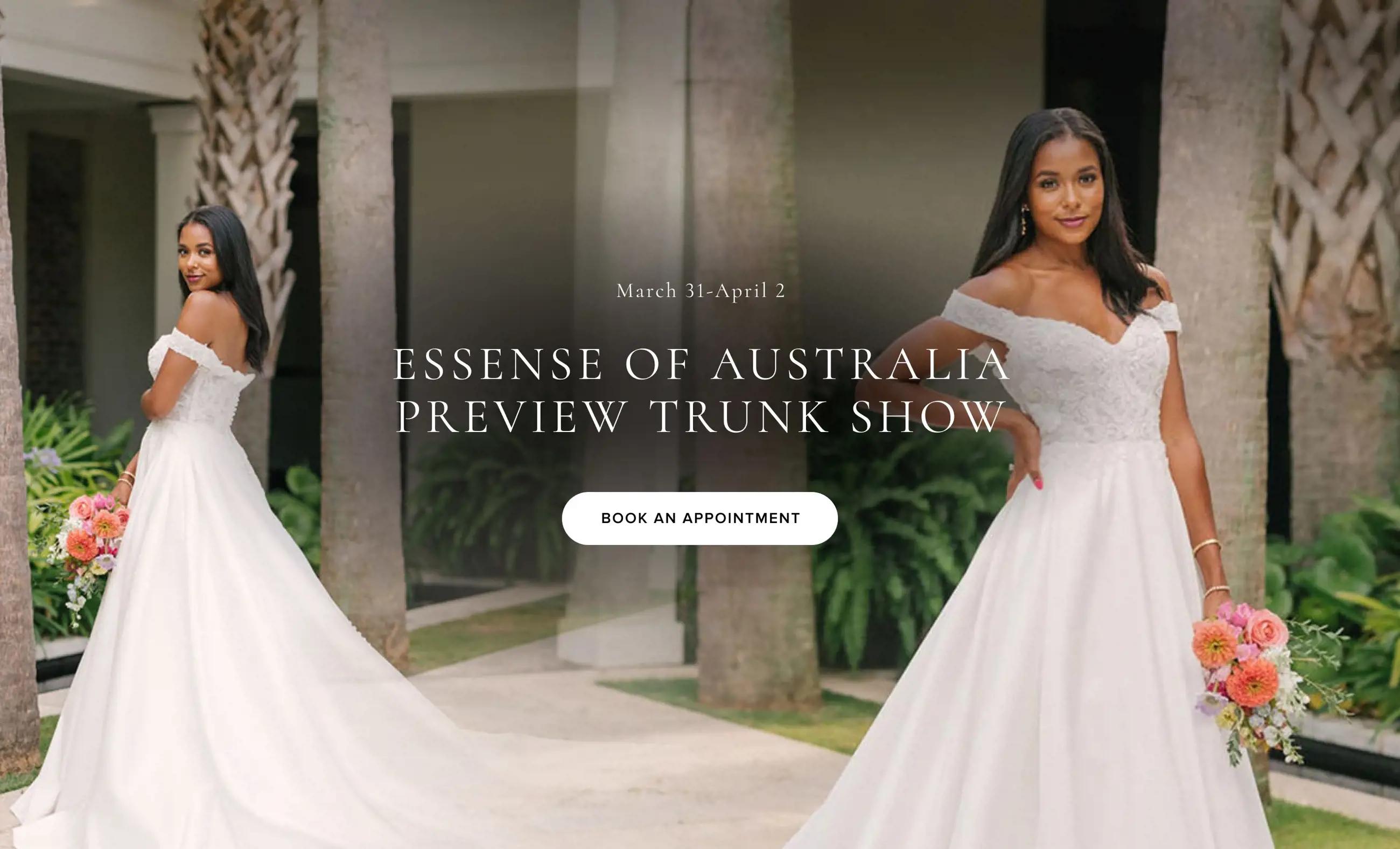 "Essense of Australia Preview Trunk Show" banner for desktop