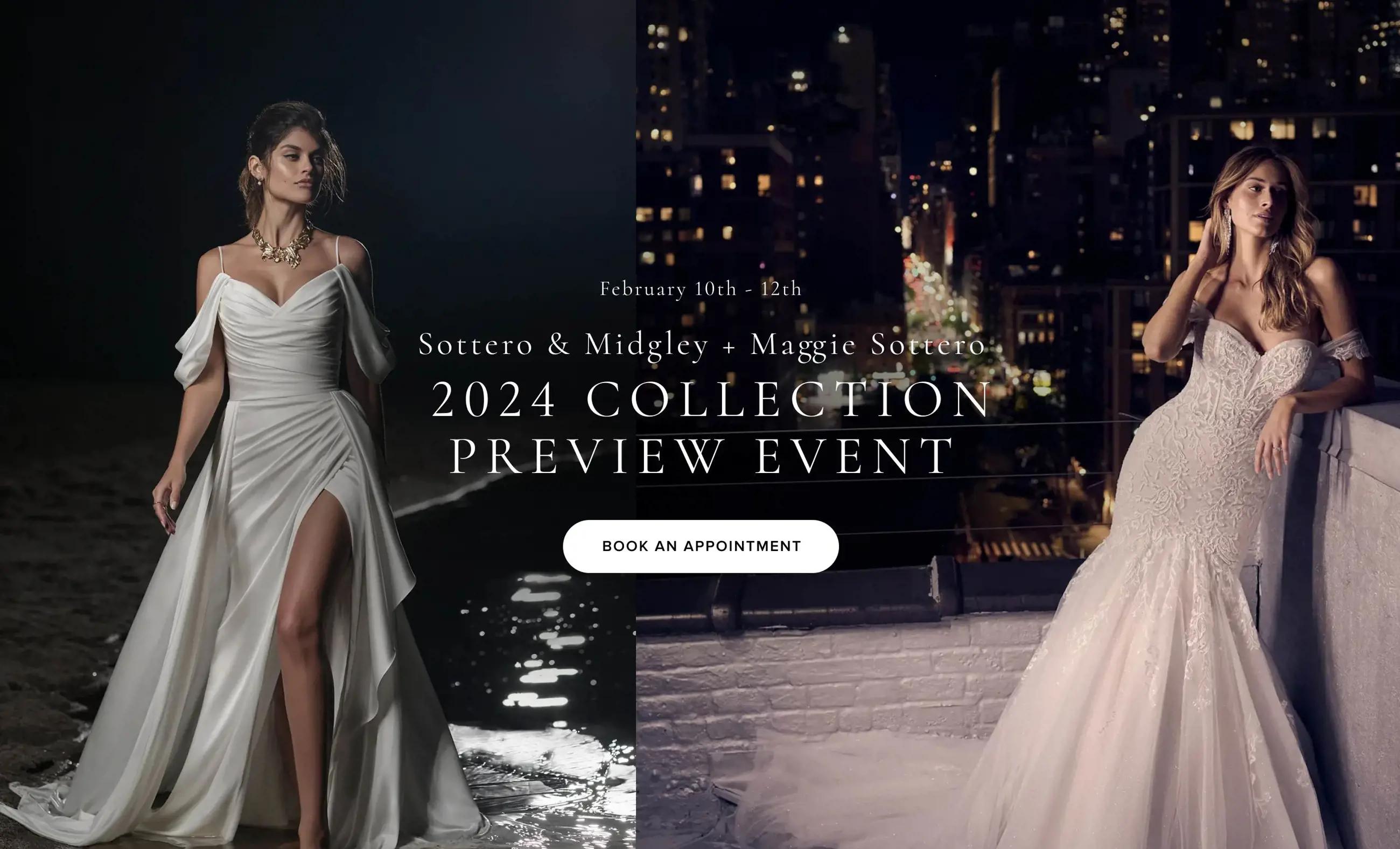 "Sottero & Midgley + Maggie Sottero 2024 Collection Preview Event" banner for desktop